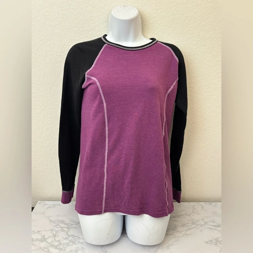 Watsons Womens Sweater L Purple Black Colorblock Long sleeve Pullover Top - Picture 1 of 4